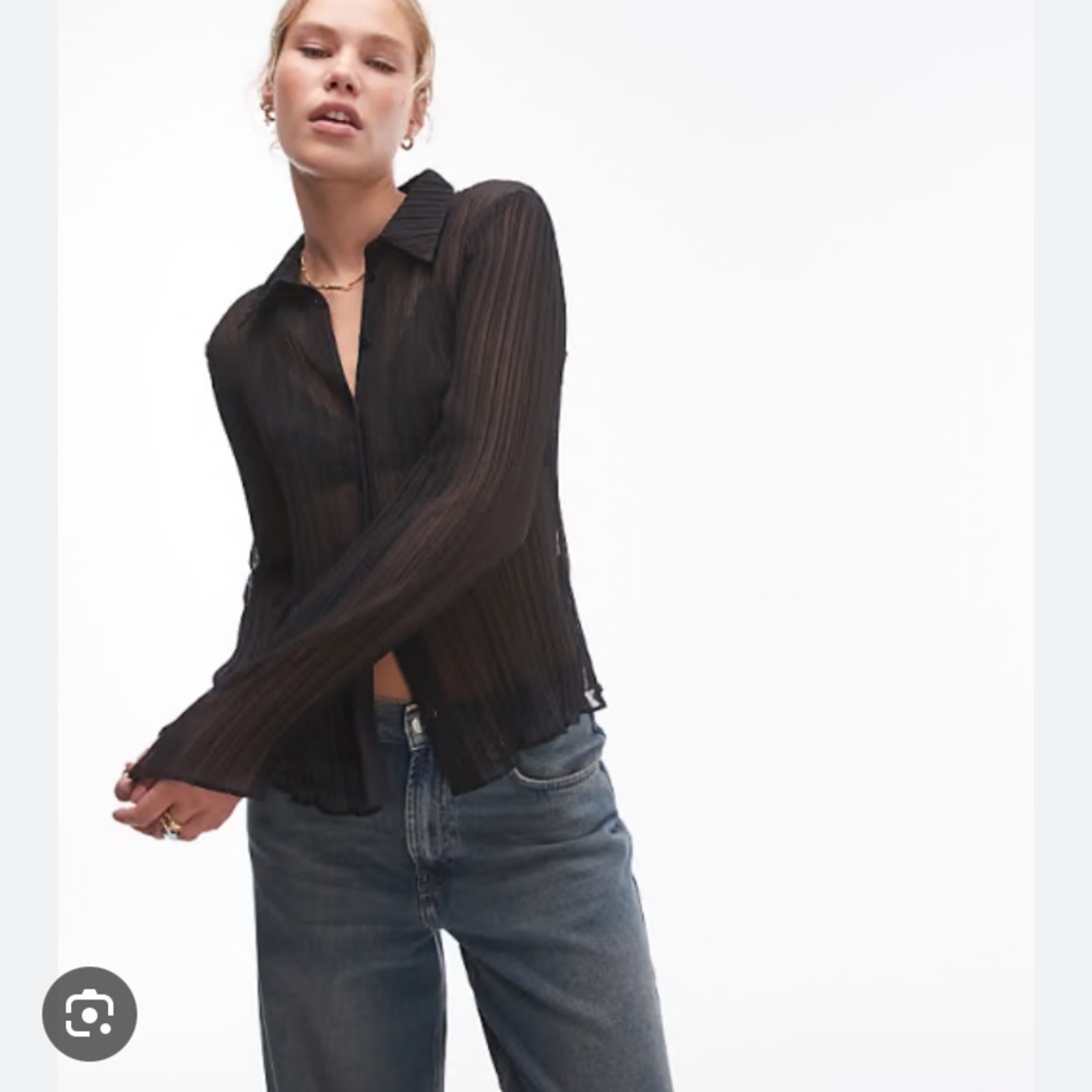 Topshop Black Sheer Button Down Shirt